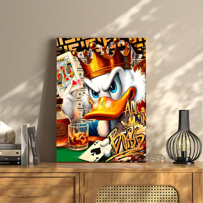 King of Cards Duck Scrooge Pop Art Canvas Wall Art Painting For Living Room, Graffiti Cartoon Painting For Kids Room,
