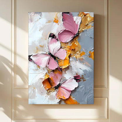 Butterfly Floral Canvas Wall Art Painting For wall decoration | Multicolour Butterfly Stretched Canvas Painting For living room, bedroom, home and Office, 16x22 Inch
