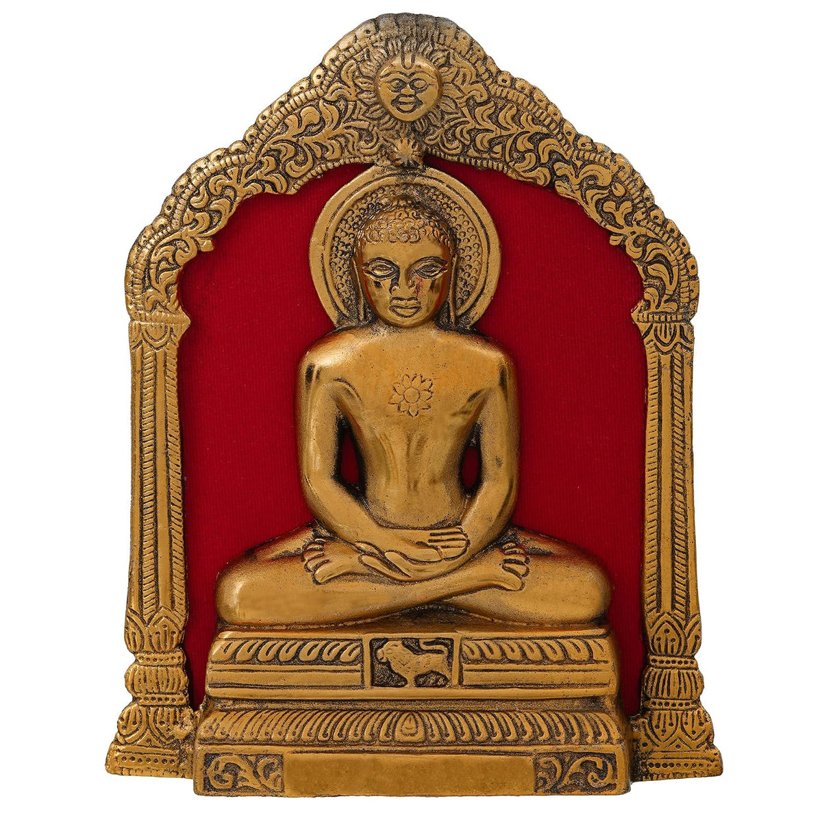 Premium Metal Mahaveer Swami Idol Statue Wall Hanging for Home and Office Decor| Mahaveer Swami murti for Home Decor (7 x 8.5 Inches, Gold