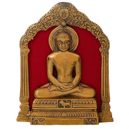 Premium Metal Mahaveer Swami Idol Statue Wall Hanging for Home and Office Decor| Mahaveer Swami murti for Home Decor (7 x 8.5 Inches, Gold