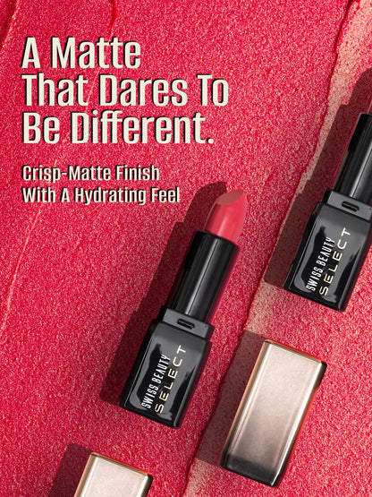 Swiss Beauty Select Dare To Matte Creamy Lipstick | with Velvety matte finish | Long Lasting Stay | with Vitamin E | Shade- Vivid Maroon, 3.8g |