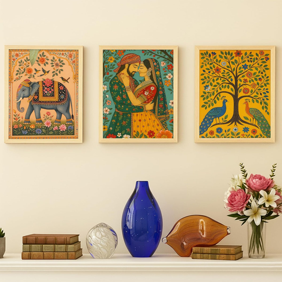 Rousrie Madhubani Wall Art Painting | Framed Wall Paintings For Home Décor | Wall Decoration Painting | Frames For Home Décor Office Frame Living Room (Design 6)
