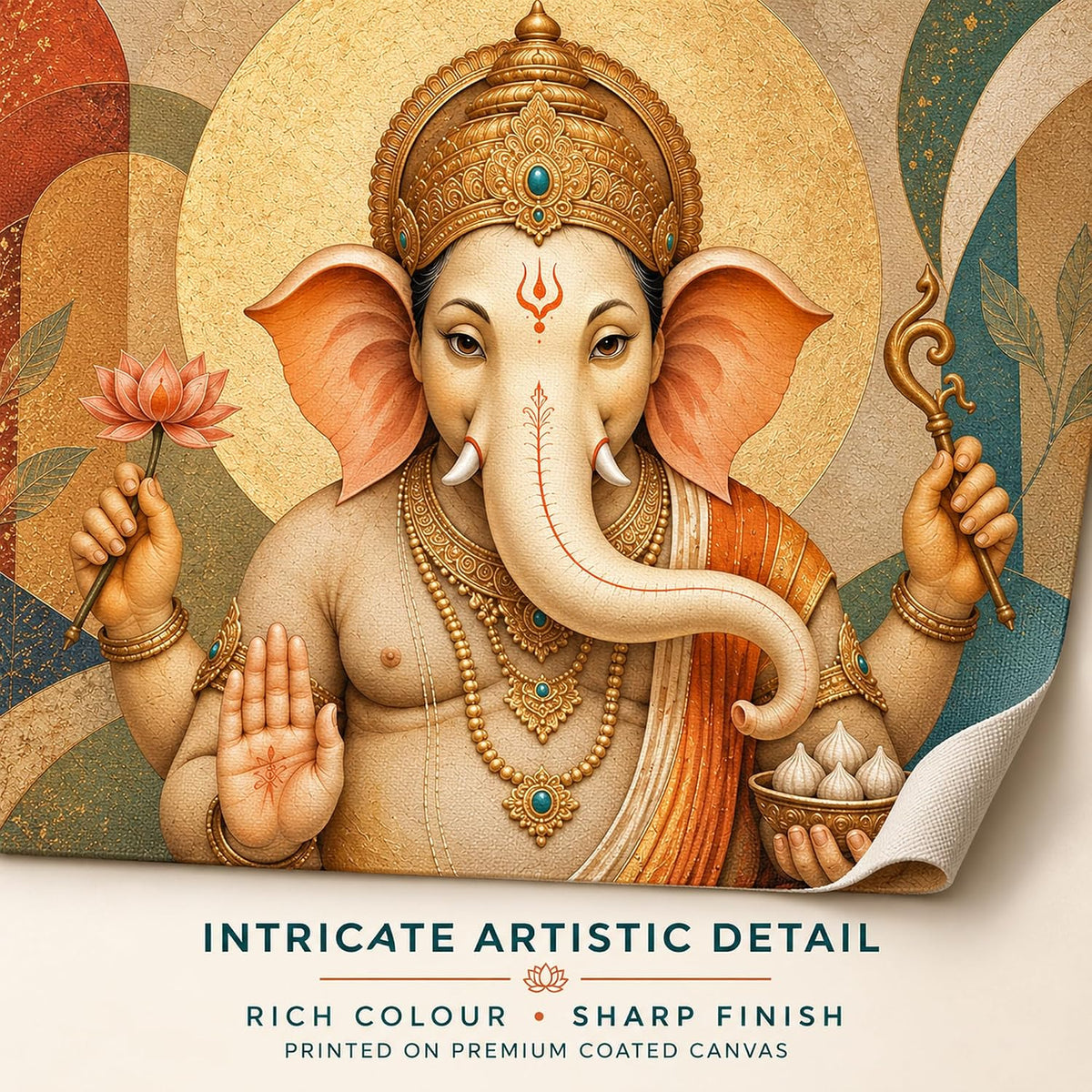 Ganpati Sacred Balance UNFRAMED 36 x 24 Inch Canvas Painting roll, Modern Lord Ganesha Vastu Wall Art, Peaceful Digital Painting for Home, Living Room, Bedroom, Office, Hotels, Artwork for Gifting