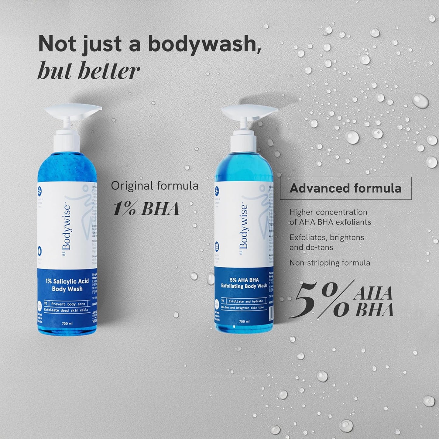 Be Bodywise 5% AHA BHA Exfoliating Body Wash 700ml | For Body Acne, Strawberry Skin, De-Tan | Infused with 3% Lactic Acid, 1% Salicylic Acid, 1% Glycolic Acid | Non-Drying, Paraben Free