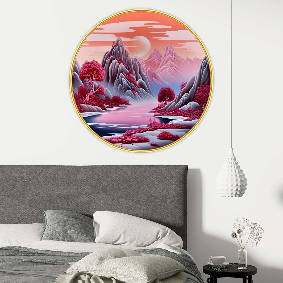 nature scenery Abstract modern art Premium Sparkle lamination Golden Slim Frame 50.8 cm x 50.8 cm Large Size, For Home/Office/Hotel painting GRL-24