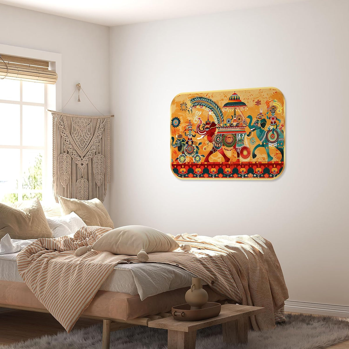 elephant modern art Premium Sparkle Lamination Finished Surface Golden Slim Frame 35 cm x 28 cm Large Size, For Home/Office/Hotel painting KG46