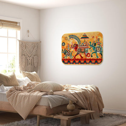 elephant modern art Premium Sparkle Lamination Finished Surface Golden Slim Frame 35 cm x 28 cm Large Size, For Home/Office/Hotel painting KG46