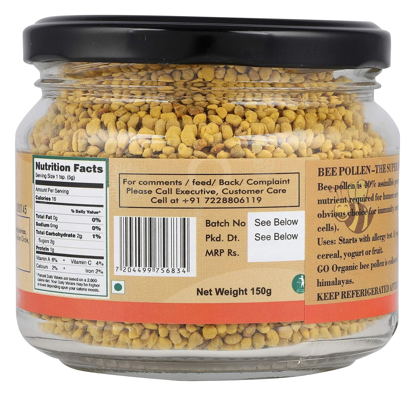 Go Organic Organics Bee Pollen Honey - Natural Anti-Oxidant Rich in Protein and Immunity Booster - Simply Good Food - 150g