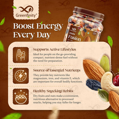 GreenFinity Mixed Dry Fruits Pack – 500g | Nutritious Snack with Almonds, Cashews, Raisins & Cranberries | Resealable Pack for Freshness