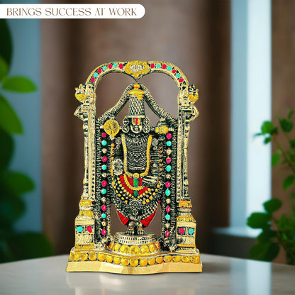 8 Inch Resin Tirupati Balaji Idol for Pooja Room | Lord Venkateshwara Swamy Idol for Office Desk | House Warming Gifts for Home Decor | Golden