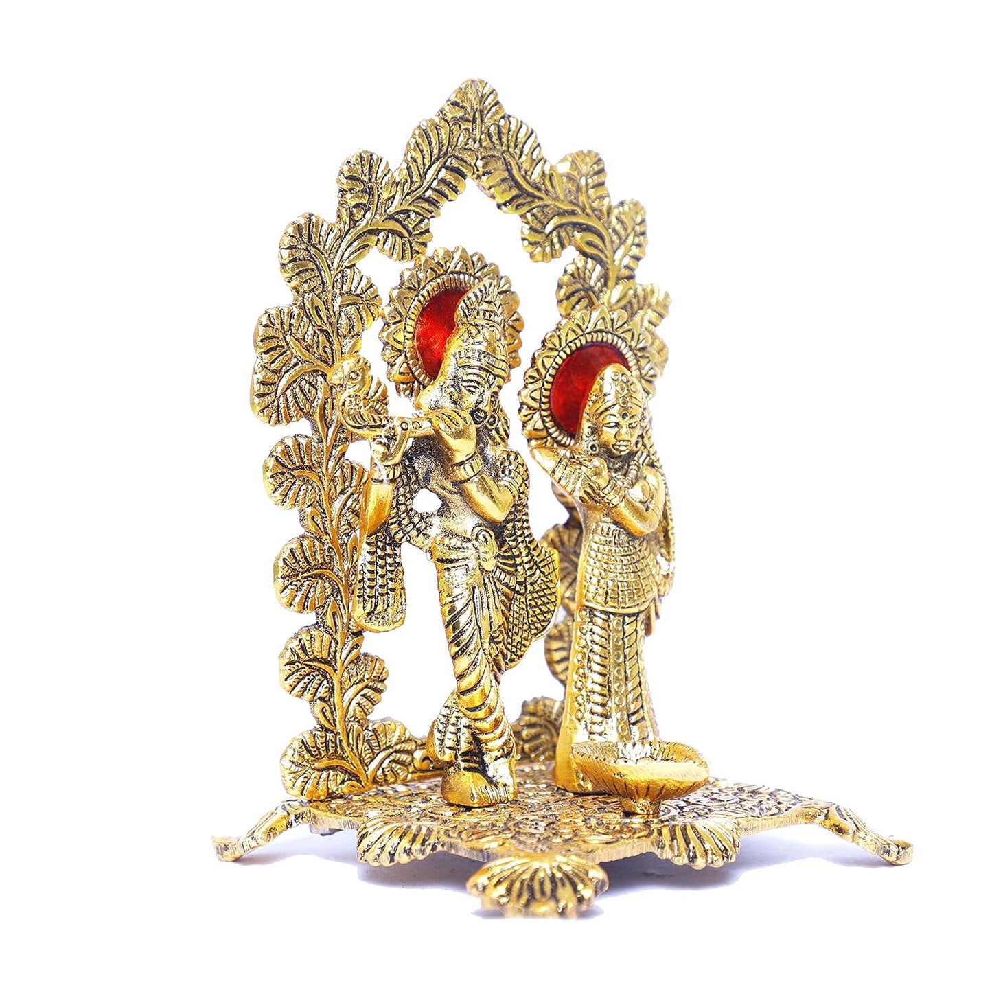 KridayKraft Radha Krishna Standing Playing Flute Metal Statue Gold Antique Finish for Pooja & Home,Office Decorative,Radha Krishna Murti Showpiece Figurines,Religious Idol Gift Article...