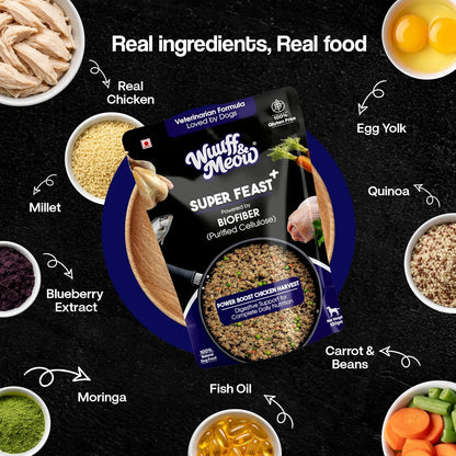 Wuuff&Meow Super Feast+ Gently Cooked Dog Food | Vet-Formulated Superfood Functional Fresh Food for Dogs | Powered By BIOFIBER™ Arbocel® Plant-Based Fiber | (100 g (Pack of 1))