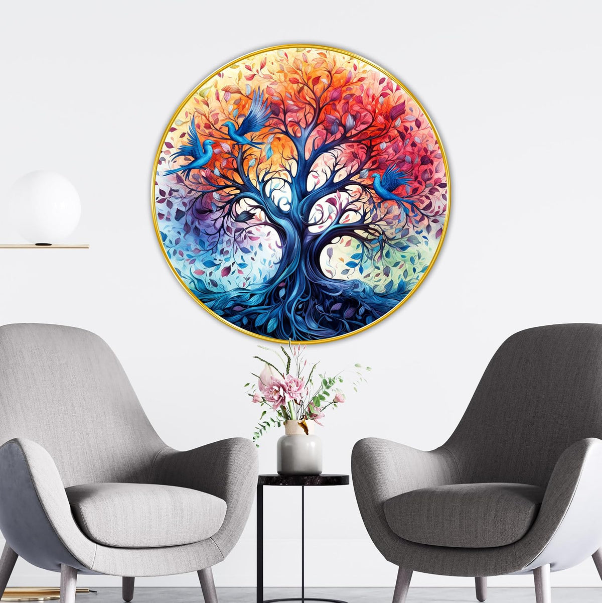 nature scenery modern art Premium Sparkle lamination Golden Slim Frame 50.8 cm x 50.8 cm Large Size, For Home/Office/Hotel painting GRL114