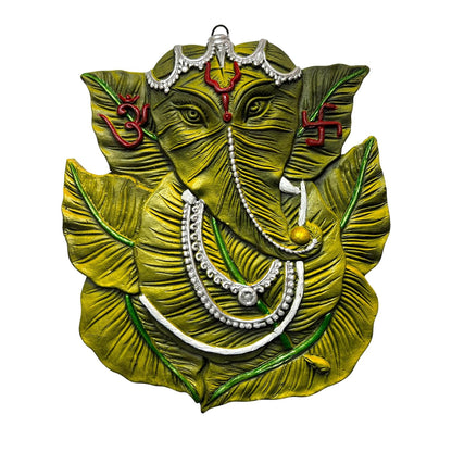 Patta Leaf Ganesh Ji Terracotta Wall Hanging Idol Murti| Ganpati Bappa Ganesha Wall Hanging for Door Entrance, Main Gate, Mandir, Home & Office Decor | Spiritual Wall Decor (23x20 CM)