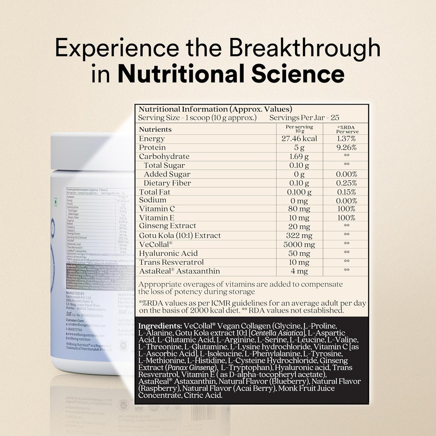 Wellbeing Nutrition Vegan Pro Collagen | Hyaluronic acid, Natural Astaxanthin, Resveratrol | Vitamin C | Boosts Collagen Production | Improves Skin Hydration, Texture & Evens Skin Tone | Berry Blast