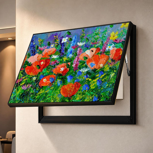 Electric MCB Box Cover Frame With Hydraulic Decorative Painting Tulip Flowers Painting Electrical Panel box Cover, Switch Box Frame Will Fit Max 10x14 inch Switch Board, Outer Size 13X17 Inch