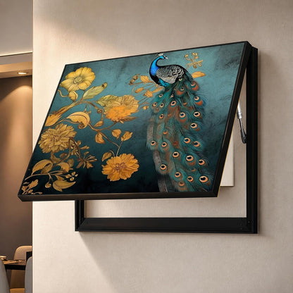 Electric MCB Box Cover Frame With Hydraulic Decorative Painting Peacock Painting Electrical Panel box Cover, Switch Box Frame Will Fit Max 10x14 inch Switch Board, Outer Size 13X17 Inch