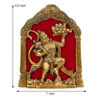 Metal Lord Hanuman Idol Statue for Home and Office Decor | Hanuman Ji Bajrang Bali Ki Murti for Home and Office Temple (7 x 8.5 Inches, Gold) (hanuman Ji)