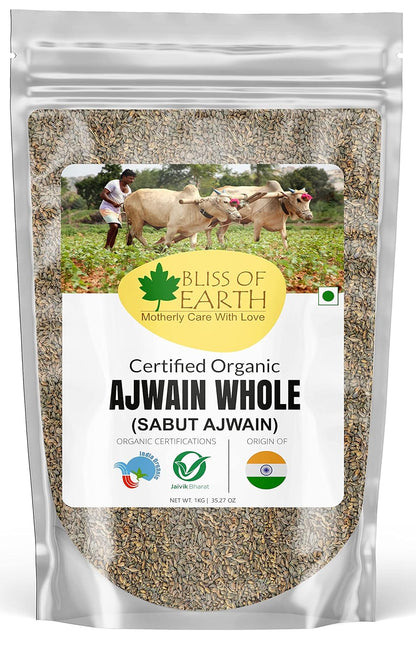 Bliss of Earth Certified Organic Ajwain/Carom Seeds Indian Spices & Masala For Better Hair, Skin,Health & Cooking (1kg)