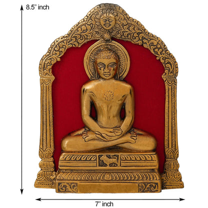 Premium Metal Mahaveer Swami Idol Statue Wall Hanging for Home and Office Decor| Mahaveer Swami murti for Home Decor (7 x 8.5 Inches, Gold