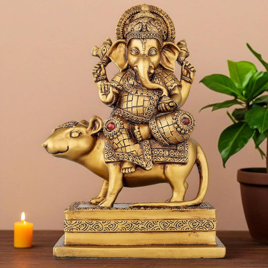 Ganesh ji murti Idol Statue Showpiece Home Decor Items for Living Room and Gifts (Golden 4)