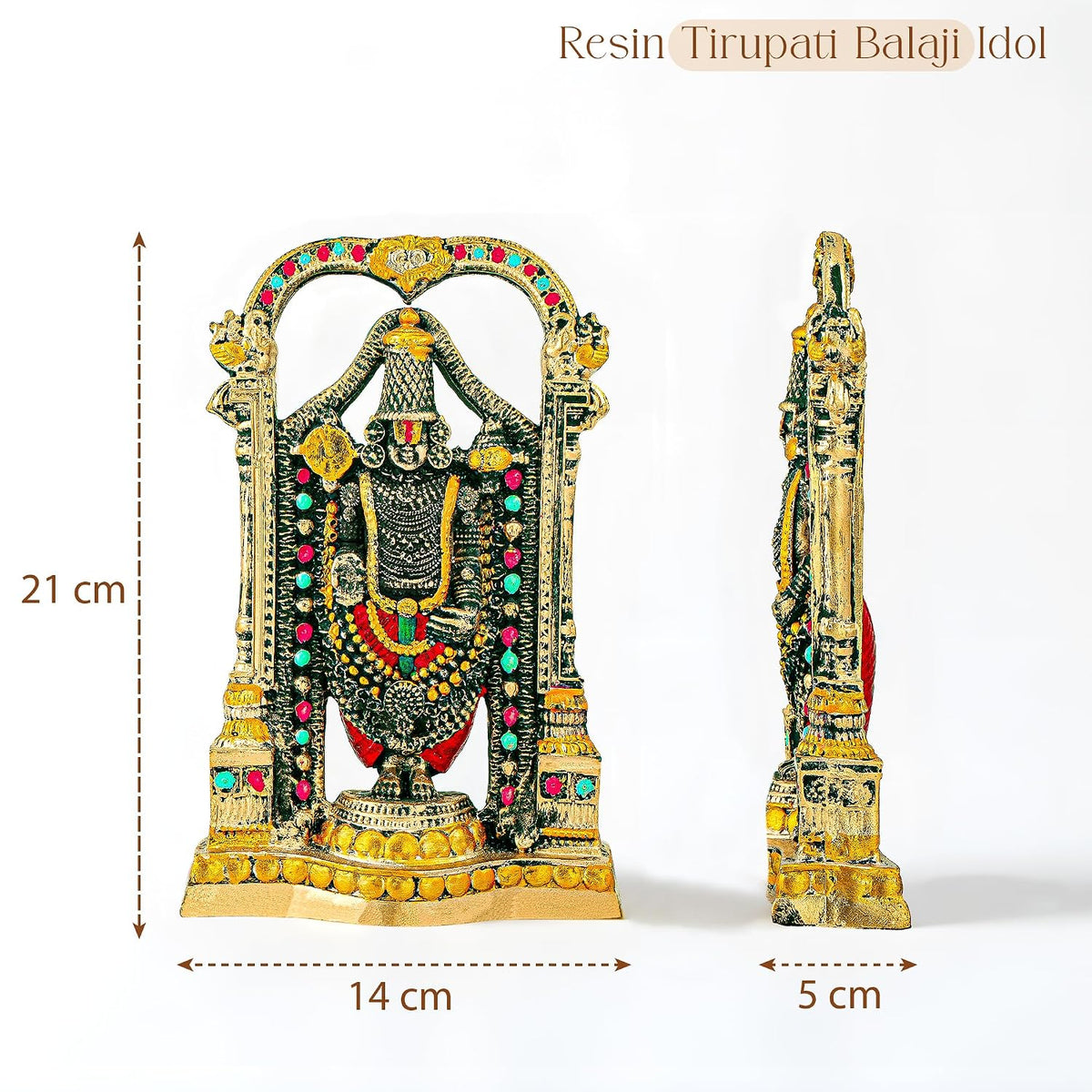 8 Inch Resin Tirupati Balaji Idol for Pooja Room | Lord Venkateshwara Swamy Idol for Office Desk | House Warming Gifts for Home Decor | Golden