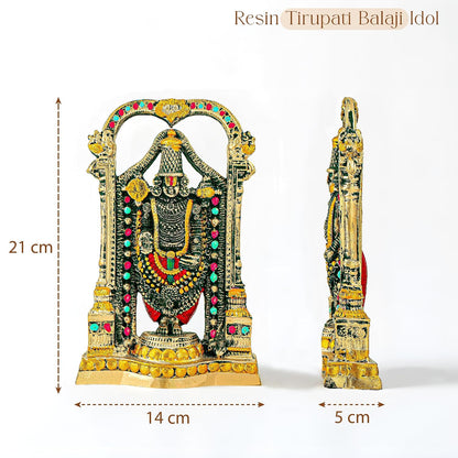 8 Inch Resin Tirupati Balaji Idol for Pooja Room | Lord Venkateshwara Swamy Idol for Office Desk | House Warming Gifts for Home Decor | Golden