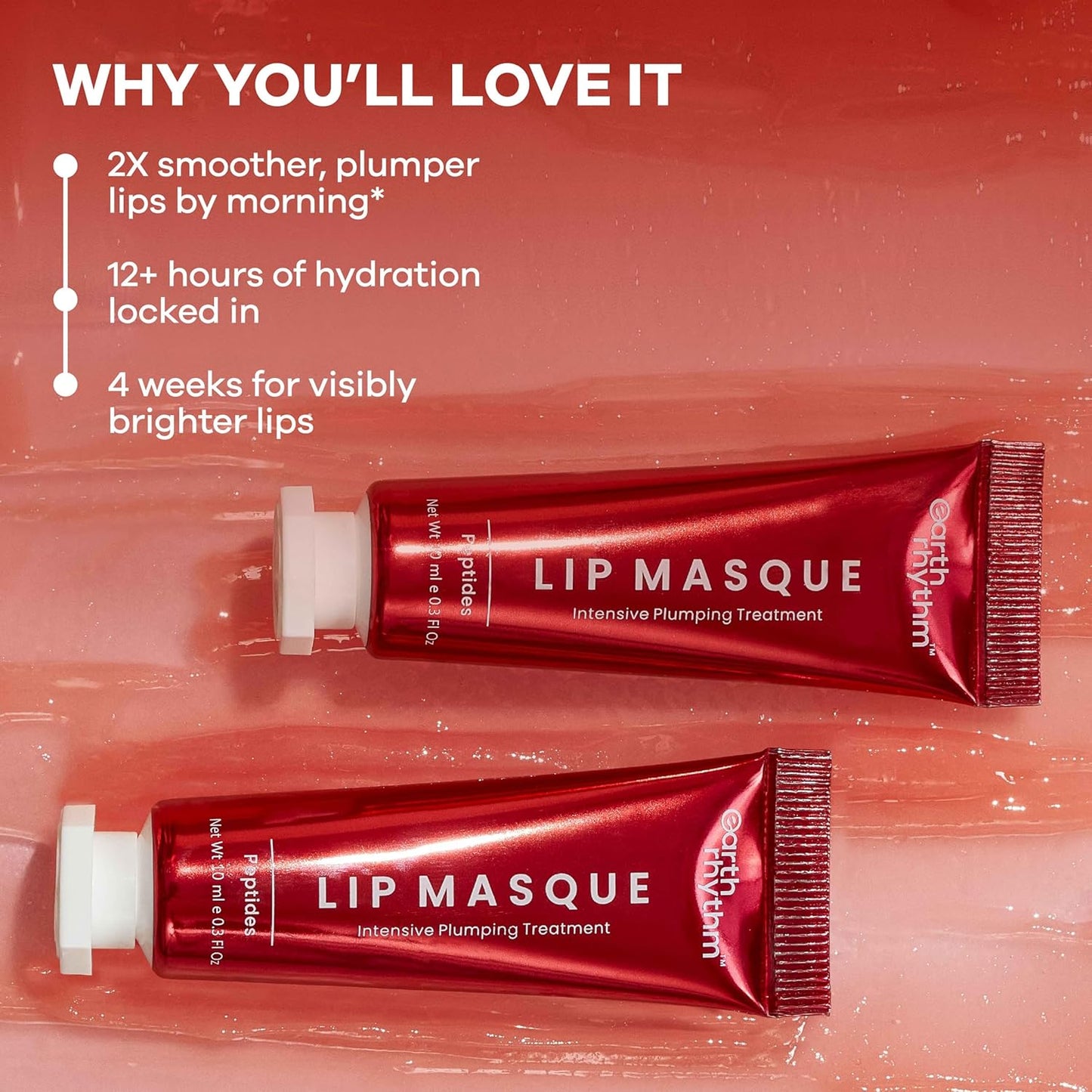 Earth Rhythm Peptide Lip Masque – 2X Smoother, 12+ hours Hydrated Lips, No Parabens, No Silicones, Vegan