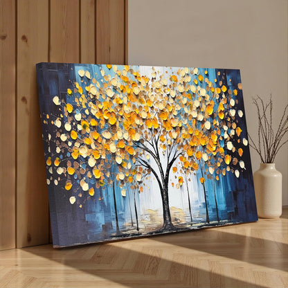 Abstract Tree Stretched Canvas Wall Art Tree of Life 3D Textured Painting Blue Yellow Canvas Painting for Living Room Abstract Paintings Bedroom Office Hand Painted Wall Décor 61x91 cm