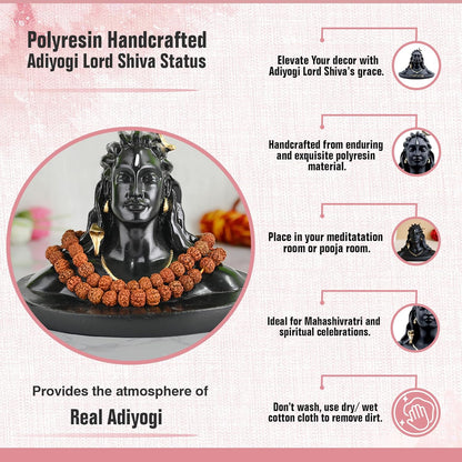 Resin Adiyogi Shiva Statue for Car Dashboard, Shiv Ji Mahadev Adi Yogi Idol Statue with Rudraksha Mala for Home and Car Dash Board (XL)