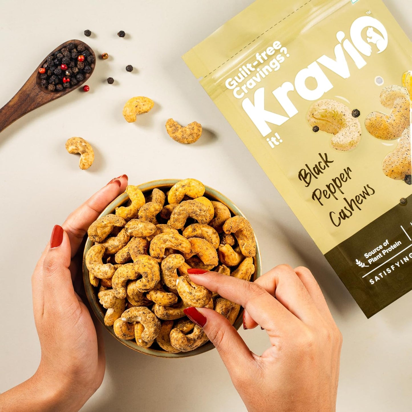 Kravio Premium Black Pepper Roasted Cashew Nuts | Exotic Heat Kaju - 200g