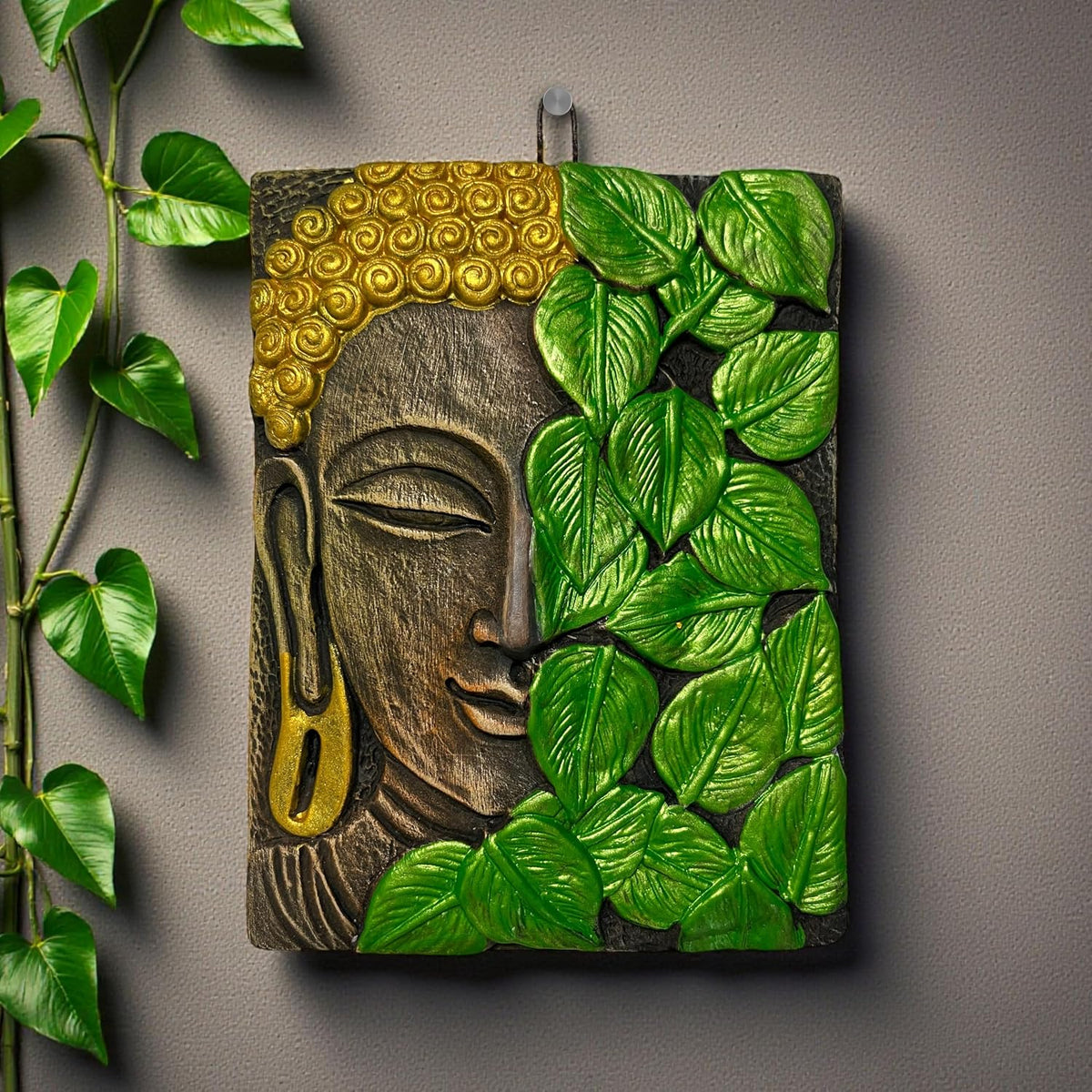 Buddha Face Terracotta Wall Decor Hanging | Buddha Spiritual Terracotta Wall Art for Home, Living Room, Office, Meditation & Vastu Decoration | Spiritual Gift Dark Brown (20x15 CM)