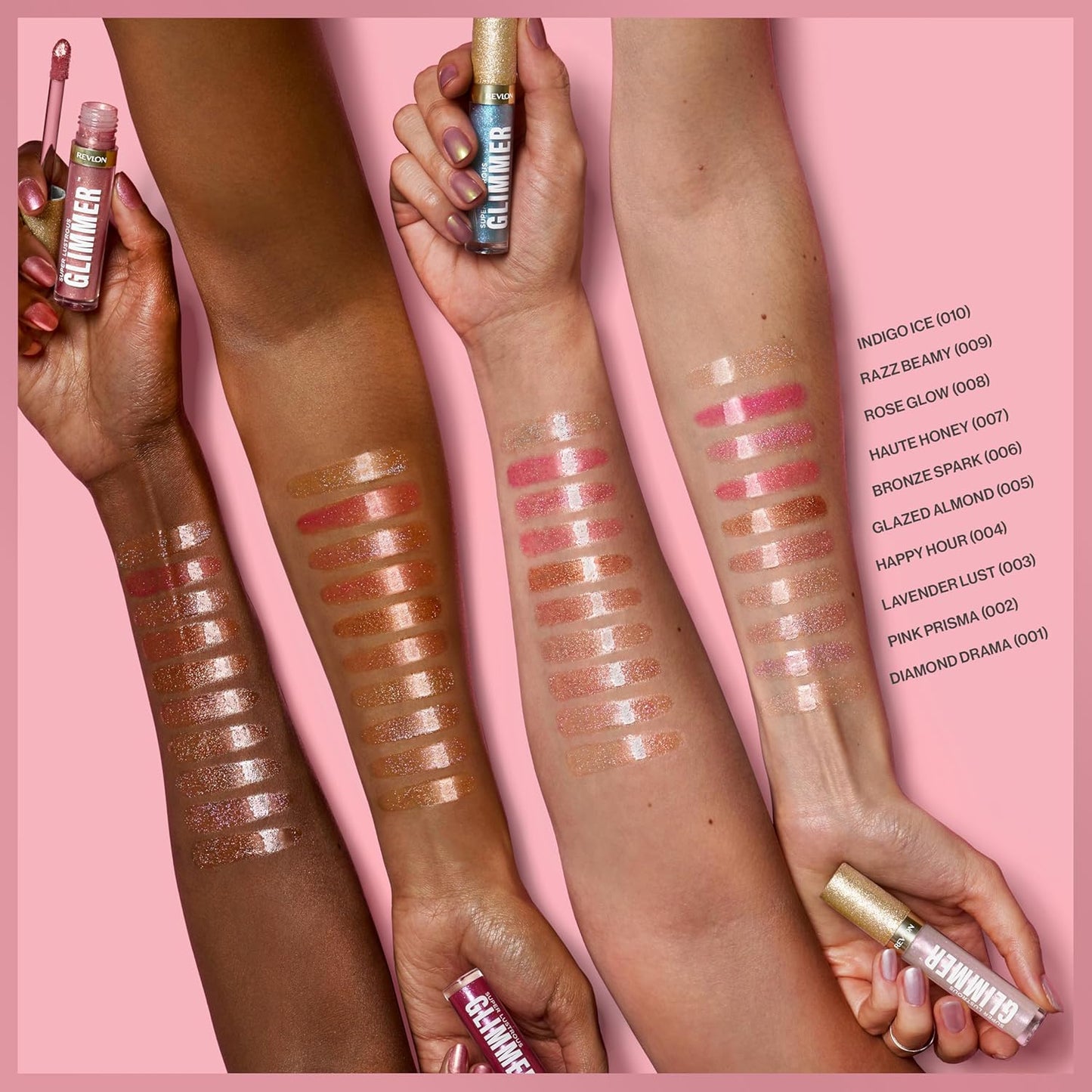 REVLON Super Lustrous Glimmer Gloss, Non-Sticky Lip Gloss, High-Shine Finish, Plant-Based Glitter, 005 Glazed Almond, 3.8 ml