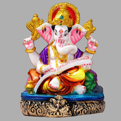 Ganesha Shubh Labh Statue 7.5 inch Poly Resin Figurine Showpiece for Home Temple Idol, Ganesh Chaturthi, Living Room Decor Showcase, Office Desk, Grih Pravesh