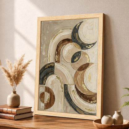 Modern Abstract 3D Textured Embossed Arch Painting for Living Room, Neutral & Gold Geometric Arches Rectangular Shape Framed Wall Painting for Home Decor (Size: 13x17 Inch)