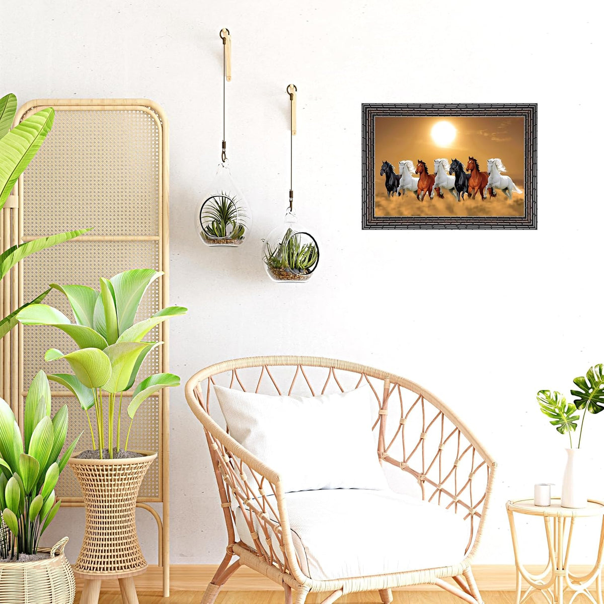 Running Seven Horses Painting With Frame