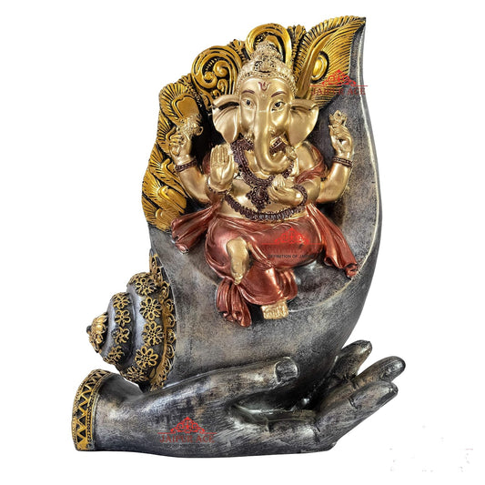 Ganesh Idol Ganesh Statue Sitting On Conch with Hand Best for Home & Office D?cor Size (Shank Ganesha)