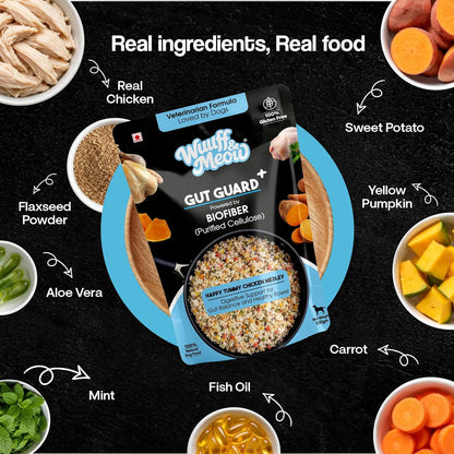 Wuuff&Meow Gut Guard Gently Cooked Dog Food | Digestive Health Vet-Formulated Functional Food for Dogs Powered By BIOFIBER™ with Arbocel® Plant-Based Fiber | 100g