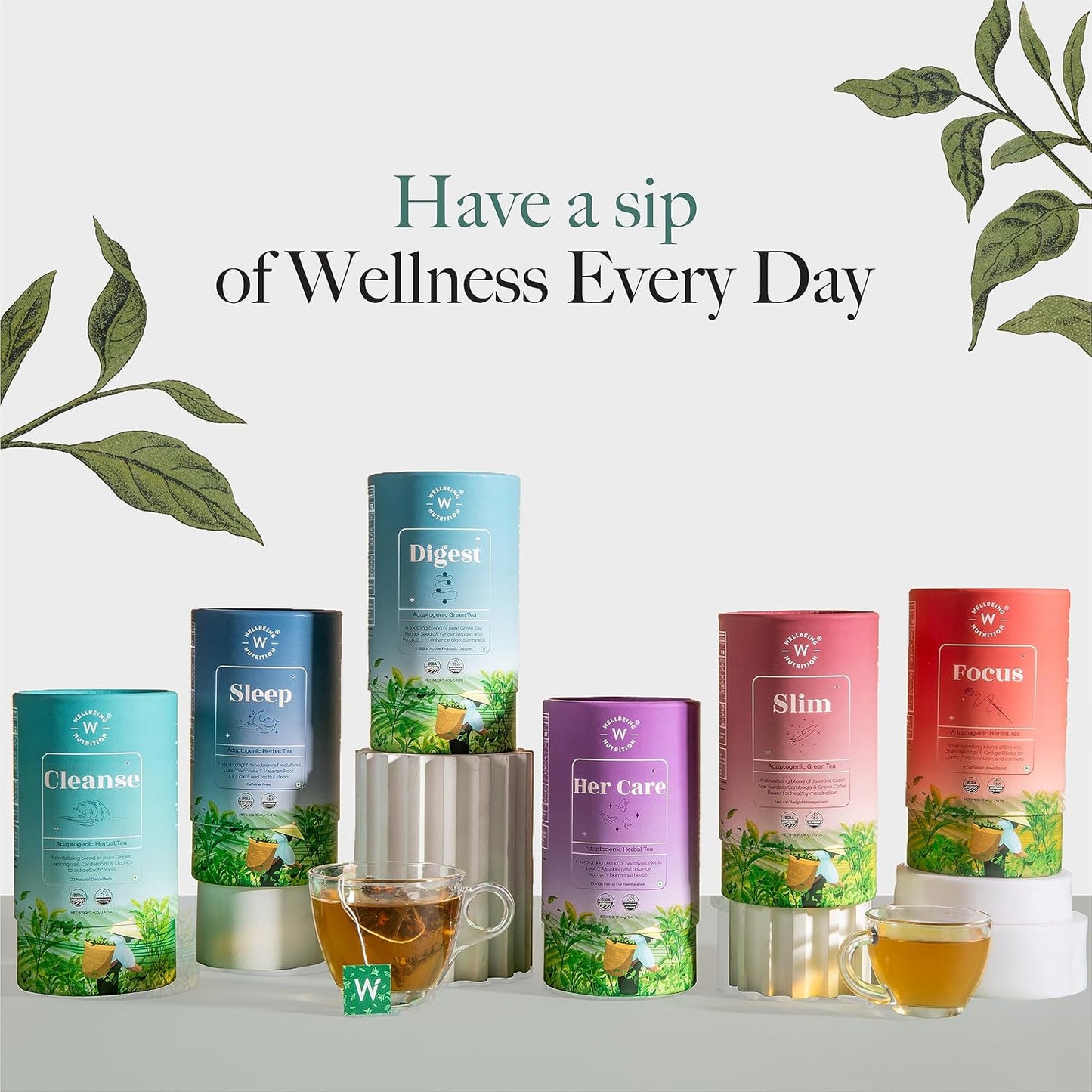 WELLBEING NUTRITION Slim Tea|Sliming Tea For Weight Management|Improves Metabolism, Satiety & Detox|Jasmine Green Tea, Garcinia Cambogia, Green Coffee Beans (40 Pyramid Tea Bags) - 40 Gram