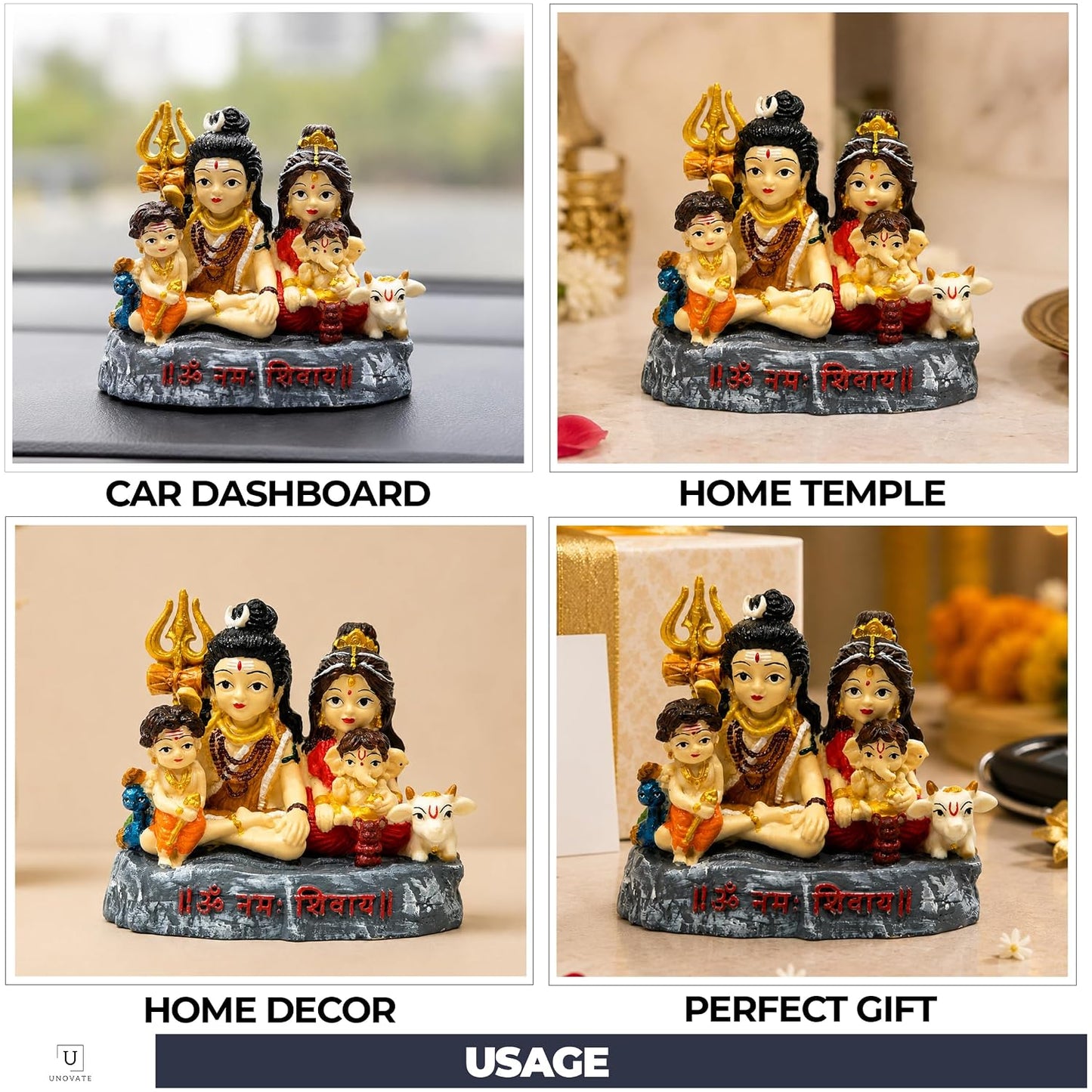 UNOVATE Shiva Parivar for Car Dashboard | Shiva Idol | Shiv Parivar Statue for Car | Mahadev Idol for Car, Home Temple, Office Desk. (Shiv Parivar)