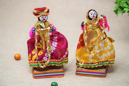 JH Gallery Handmade Recycled Rajasthani Dulha Dulhan Figurines for Home Decoration, Gifting Idol, Home Furnishing, Decorative Items for Living Room - Multicolour 11 x 11 cm (Doll Dulha Dulhan)