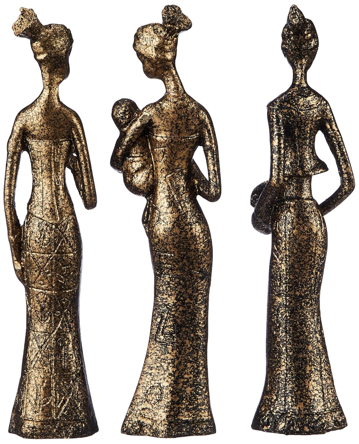 Beautiful Finish Uniquely Hand Crafted Home Decor African Tribal Women Art Piece (Set of 3, Black and Golden)