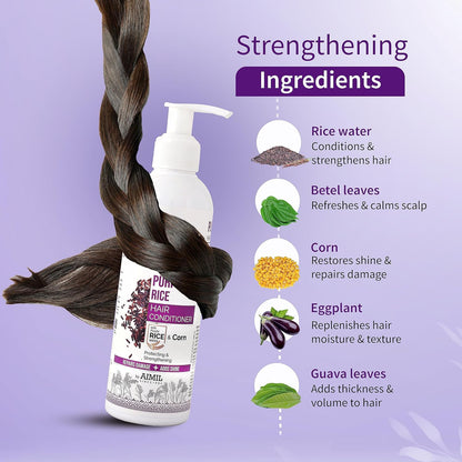 Ayouthveda Purple Rice Hair Conditioner with Rice Water & Kernel Protein | Repairs Damage, Controls Frizz & Enhances Volume | Enriched with Eggplant, Betel & Guava Leaves | For All Hair Types | 200ml