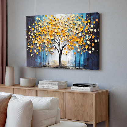 Abstract Tree Stretched Canvas Wall Art Tree of Life 3D Textured Painting Blue Yellow Canvas Painting for Living Room Abstract Paintings Bedroom Office Hand Painted Wall Décor 61x91 cm