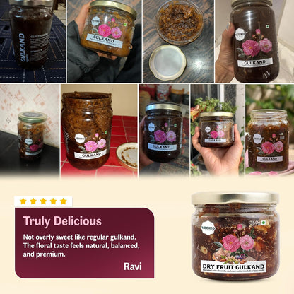 Vediko Origins Dry Fruit Gulkand | 100% Sun-Cooked Pure Rose Petal Jam With No Artificial Flavors For Gut Health | Sweetened With Raw Sugar (Mishri) | Improves Digestion | Natural Coolant