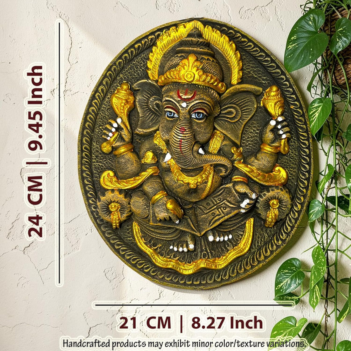 Ganesh Ji with Book Terracotta Wall Hanging Idol Murti | Ganpati Bappa Ganesha Wall Hanging for Door Entrance, Main Gate, Mandir, Home & Office Decor | Spiritual Wall Art (24x21 CM)