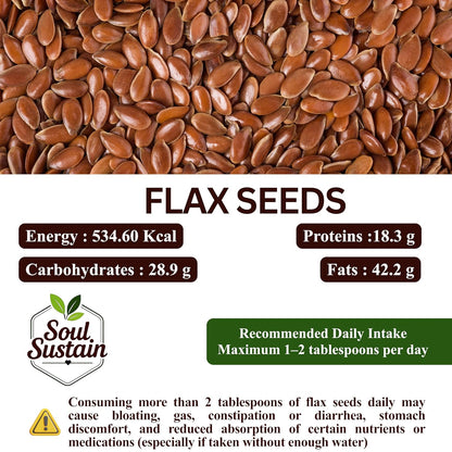 SoulSustain Flax Seeds Brown | Raw Linseed for Eating | Omega 3 Rich Seeds | High Fiber Flaxseed for Digestion, Heart Health, Weight Management | Vegan Gluten Free Superfood