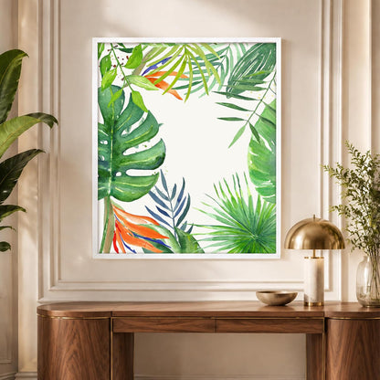 Tropical Green Leaves Framed Canvas Wall Art Painting for wall decoration | Botanical Leaf Nature Inspired Painting for Living Room, Bedroom and Office, 11x13 Inch