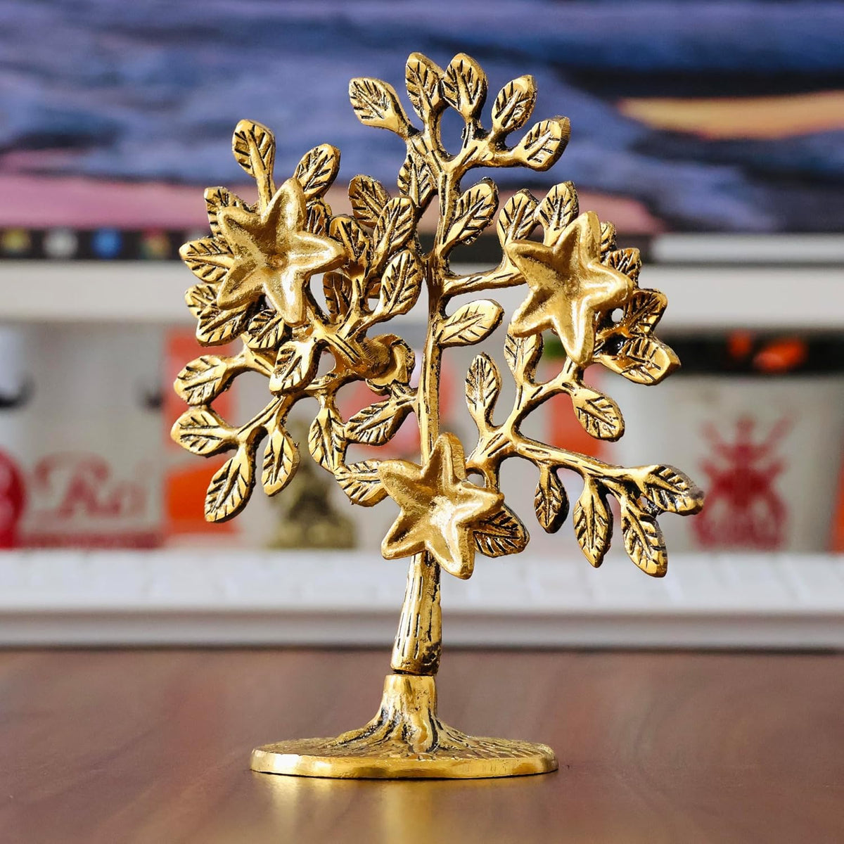 Metal Kalpavriksha Tree for Home Decor - Golden Wish Fulfilling Tree Metal Showpiece for Temple, Vastu, Office Table & Gifting Banyan (No 1 Golden)