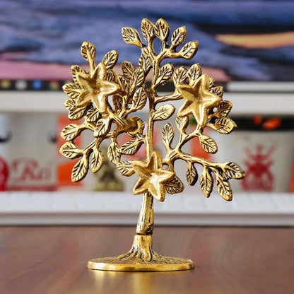Metal Kalpavriksha Tree for Home Decor - Golden Wish Fulfilling Tree Metal Showpiece for Temple, Vastu, Office Table & Gifting Banyan (No 1 Golden)
